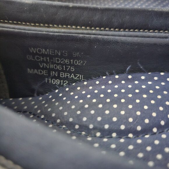 LL Bean Coastal Rain Low Duck Skimmers Womens Size 9M Navy Patent Blue, White Le - Picture 8 of 11